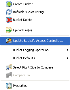 update amazon s3 acl option on right click menu of bucket