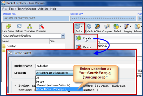 create amazon s3 bucket in singapore region for Amazon S3