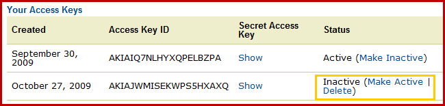 delete access key for amazon s3