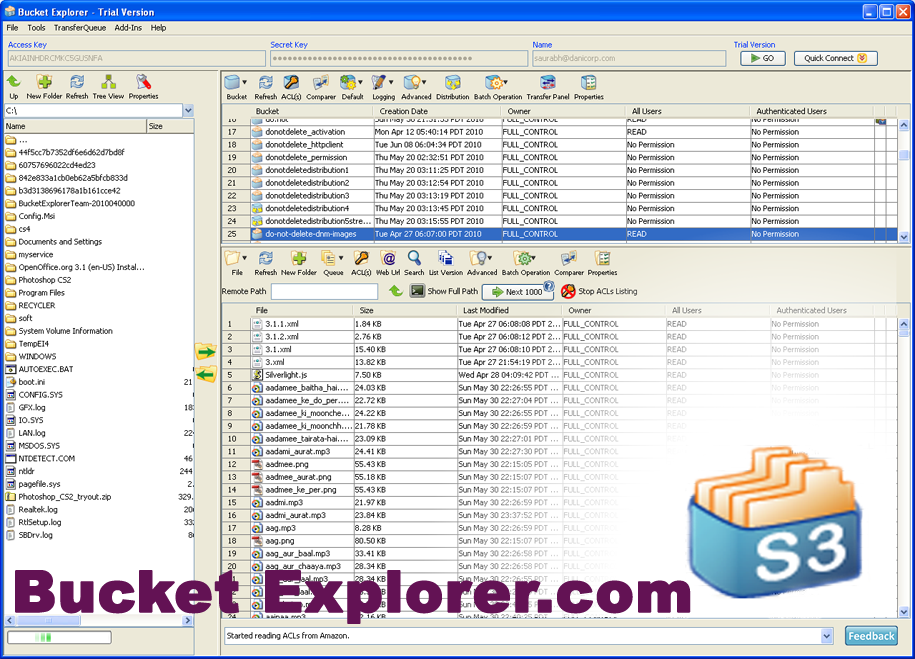 Bucket Explorer for Amazon S3 screenshot